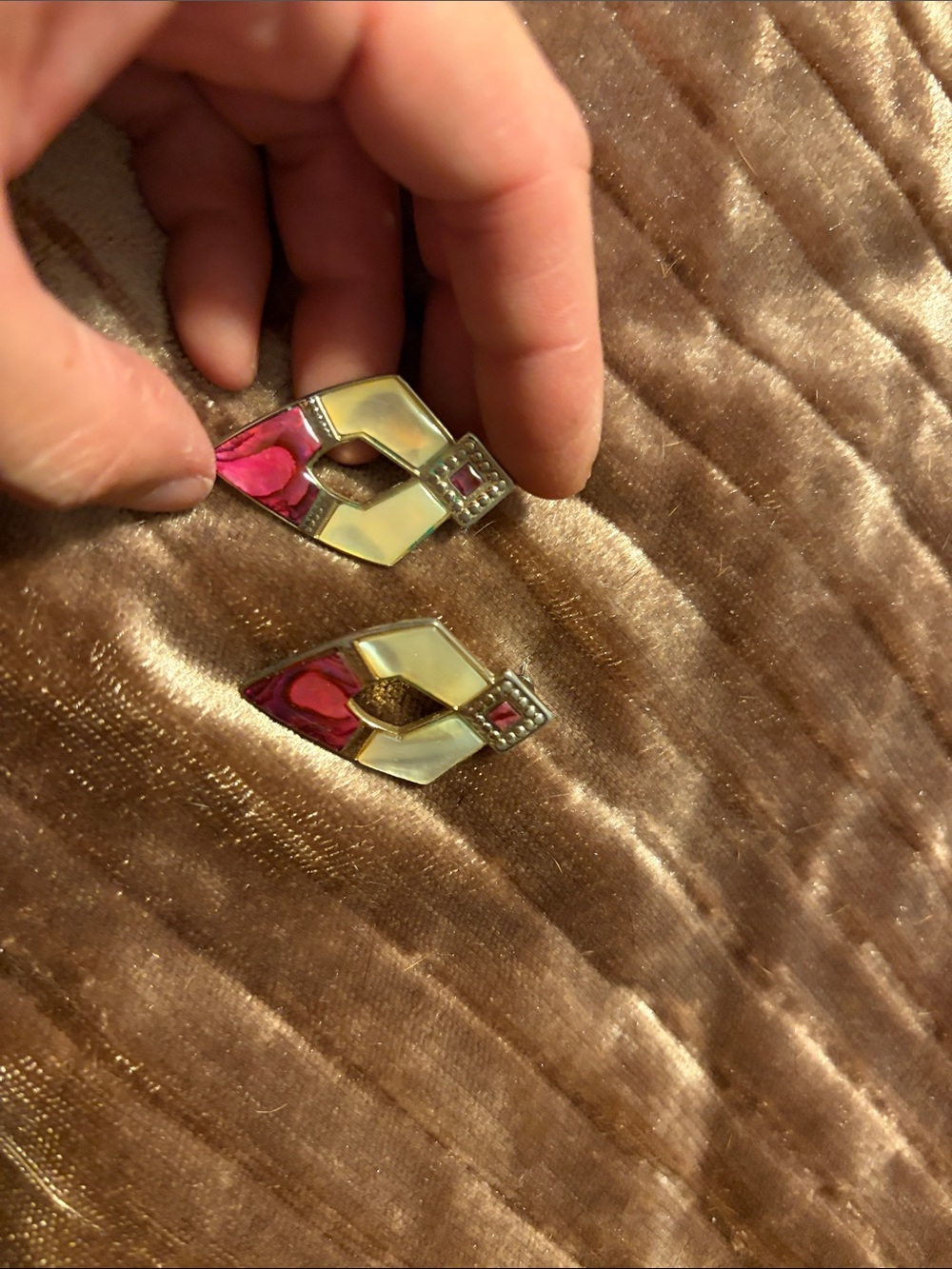 Women's Pink and Cream Geometric Drop Earrings